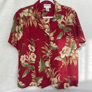 Vintage Alfred Dunner Red Floral Short Sleeve Blouse Size 12